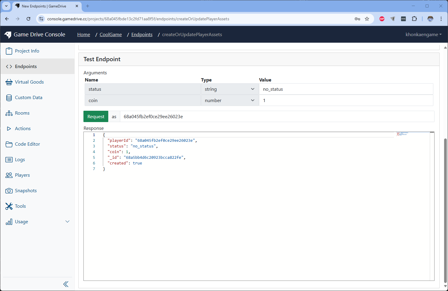 Send test create custom data