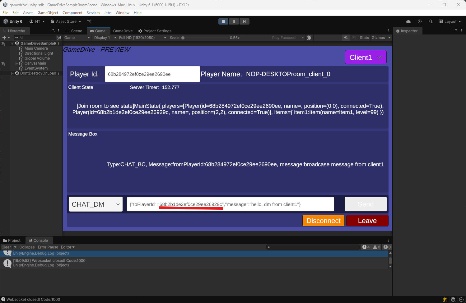 Client 1 Send DB message to client2