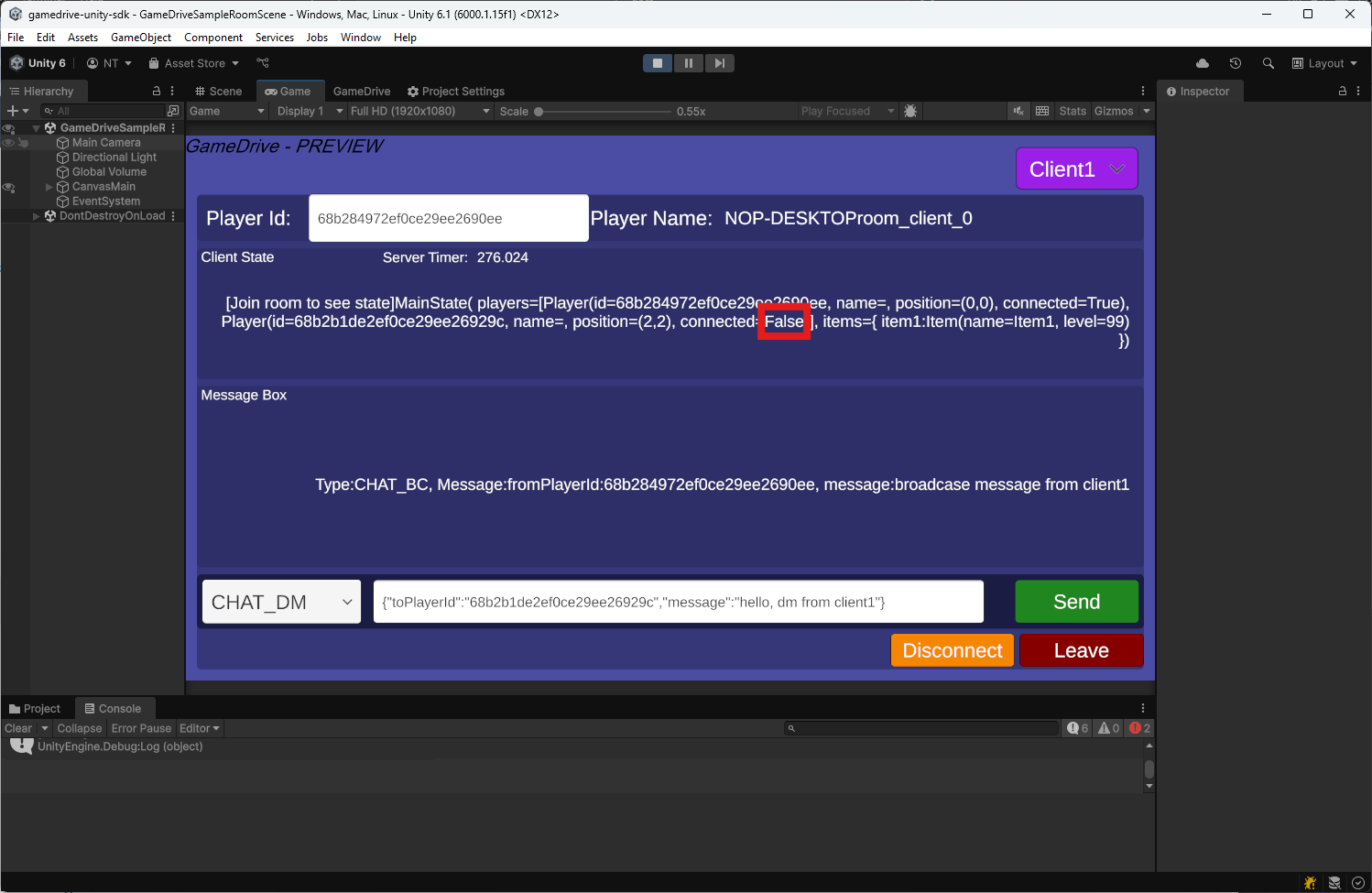 Client1 see client2 disconnected
