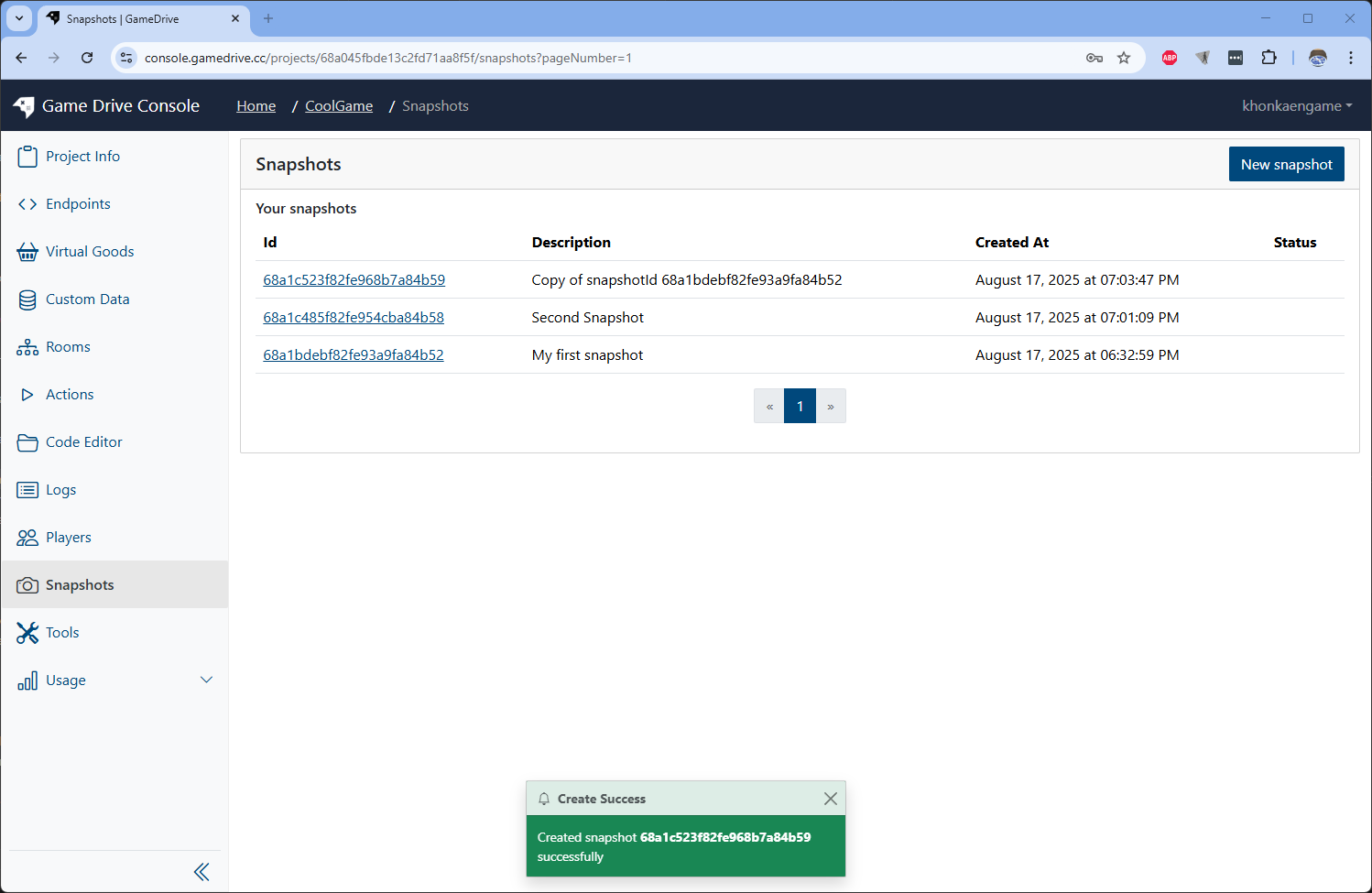 Copied snapshot will show up