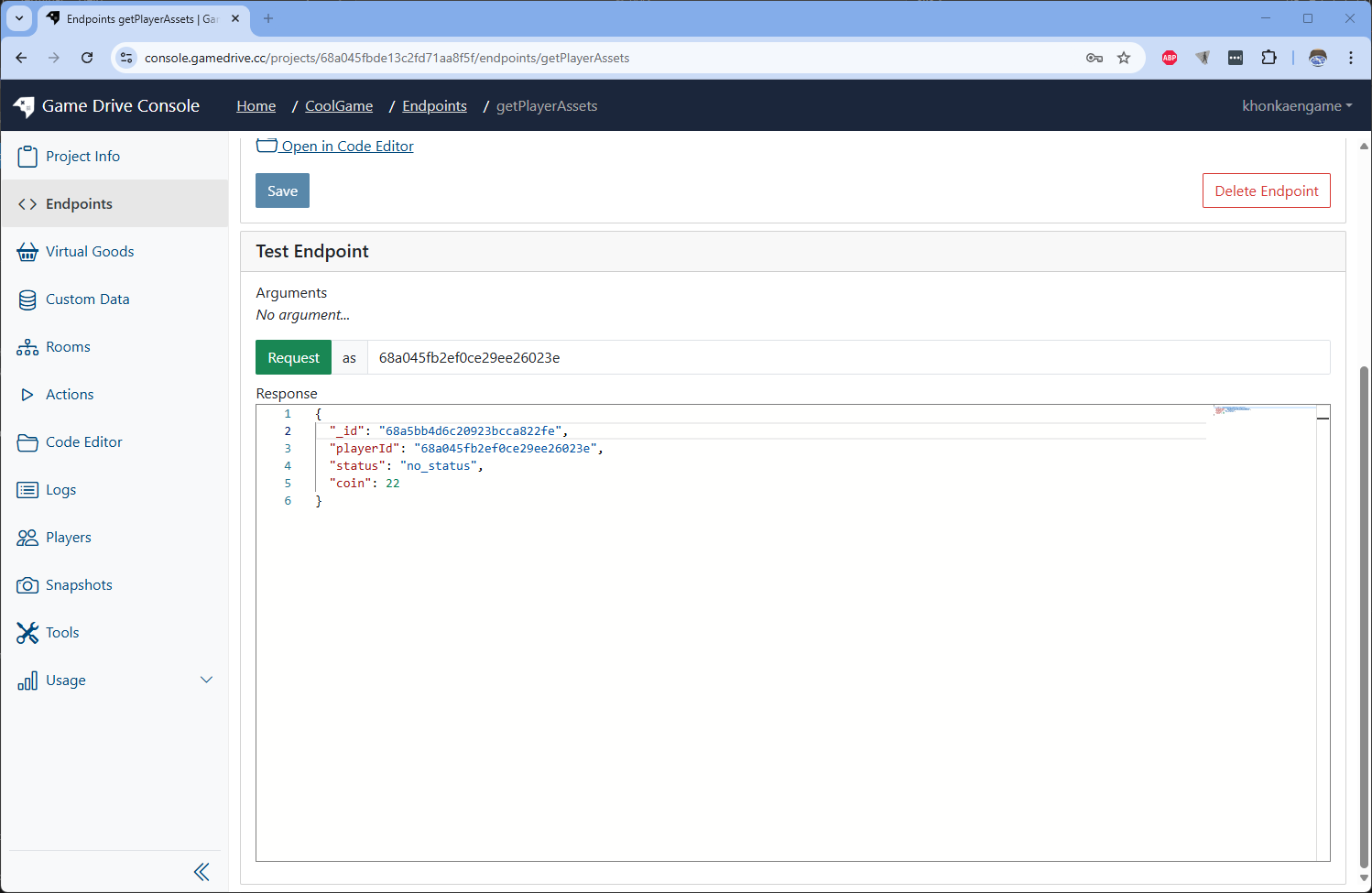 send get player asset test request